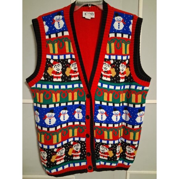 Vintage Avon Ugly Christmas Sweater Vest Snowman Santa Presents Plus Size 1X/2X - Picture 1 of 9